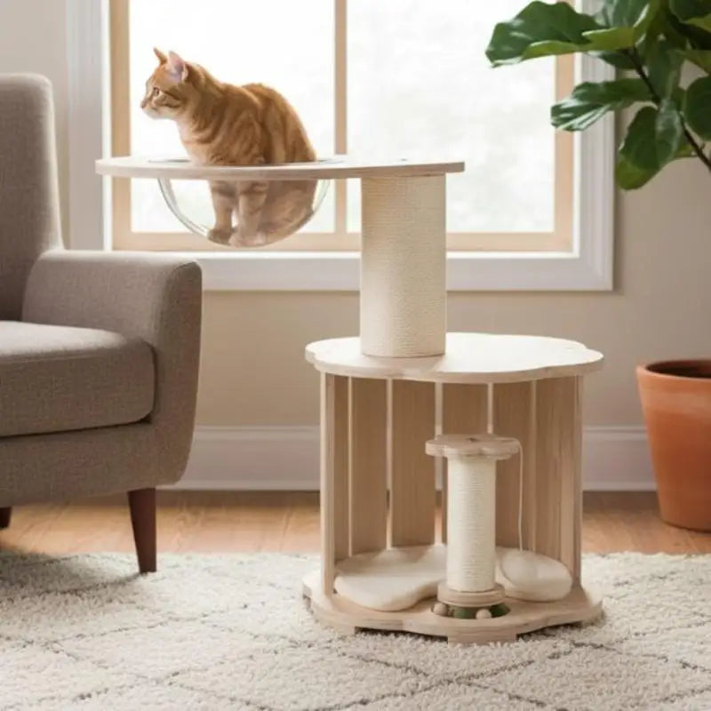ARBRE À CHAT EN BOIS AVEC CAPSULE SPATIALE PANORAMIQUE