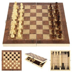 ÉCHIQUIER PLIABLE EN BOIS 3 EN 1 – ÉCHECS, DAMES & BACKGAMMON