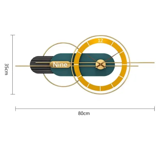 Horloge murale design géométrique jaune et vert style luxe moderne 80 cm
