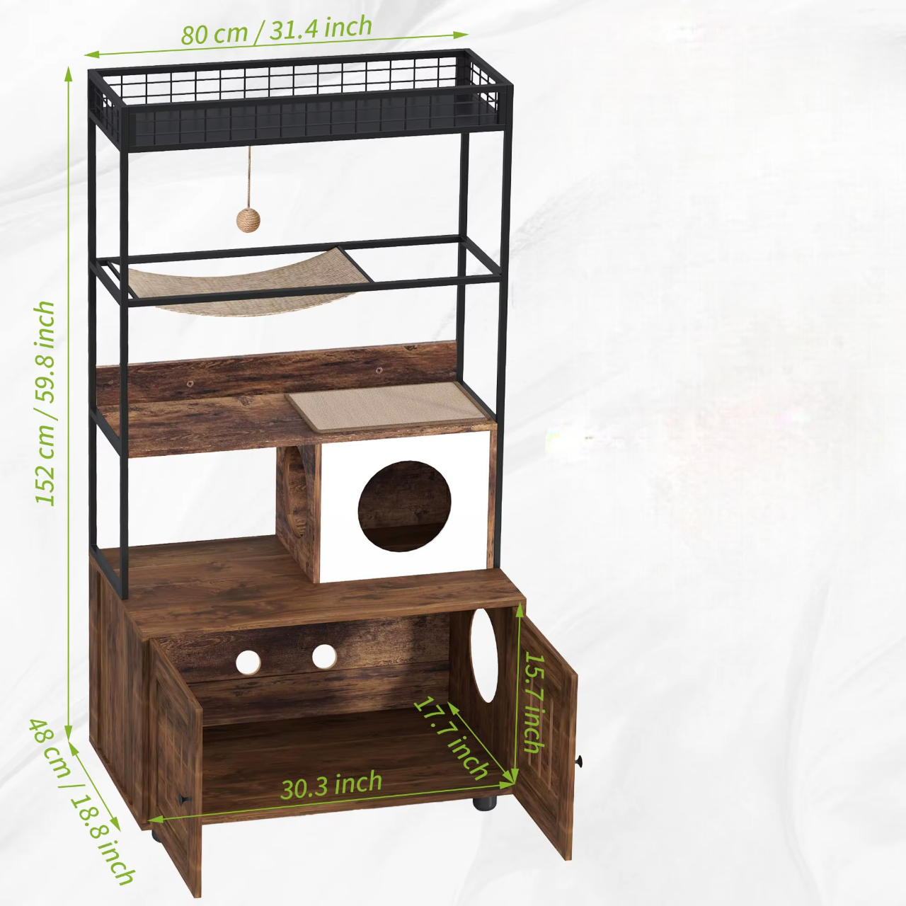 ARBRE À CHAT EN BOIS PRESTIGEHIDE 150 – LE MEUBLE FÉLIN 2-EN-1 CHIC ET INTELLIGENT 152 CM