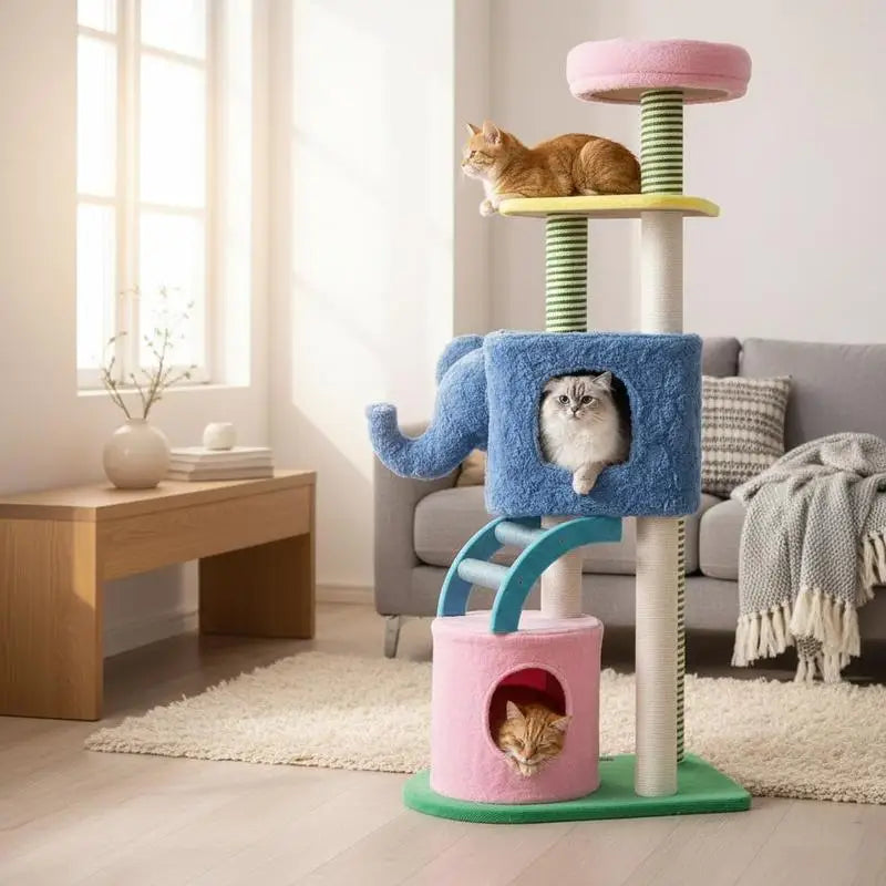 ARBRE À CHAT ÉLÉPHANT AVEC NICHES ET PLATEFORME D'OBSERVATION