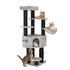 Arbre à Chat XL Gros Poteaux 157 cm – 8 poteaux en sisal, niche, plateformes & brosses de toilettage