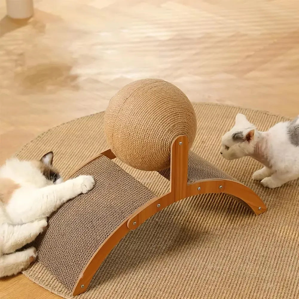 BALLE À GRIFFER POUR CHAT 2-EN-1 – JOUET EN BOIS MASSIF AVEC SURFACE EN SISAL RÉSISTANTE