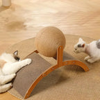 BALLE À GRIFFER POUR CHAT 2-EN-1 – JOUET EN BOIS MASSIF AVEC SURFACE EN SISAL RÉSISTANTE