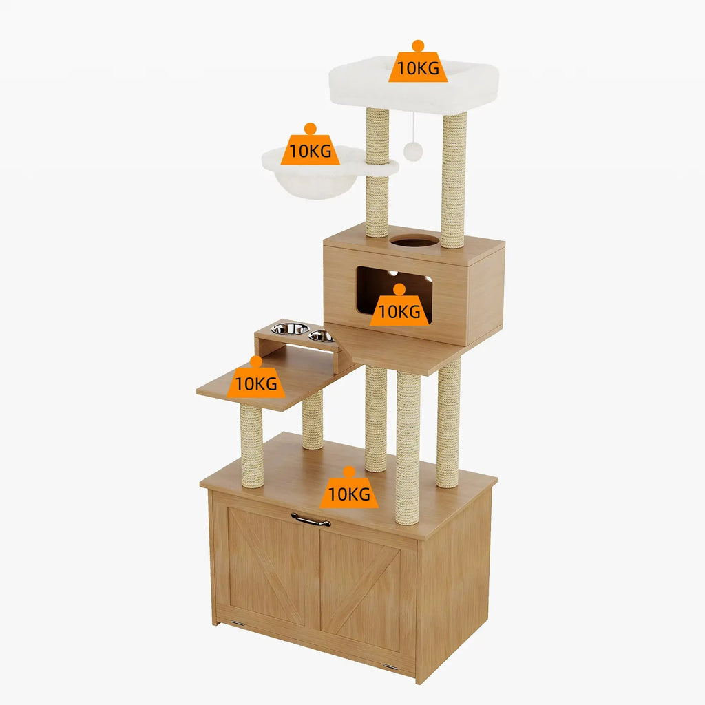 Arbre à chat en bois massif PrestigeLounge – Le meuble félin tout-en-un au design intelligent 173 cm
