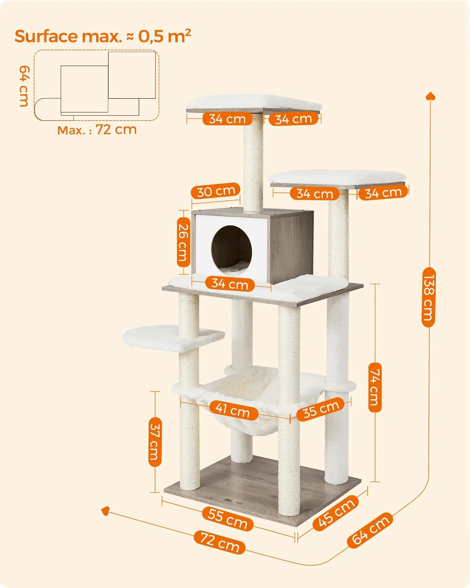 VeloursClimb – L’arbre à chat chic en bois au confort absolu 138 cm