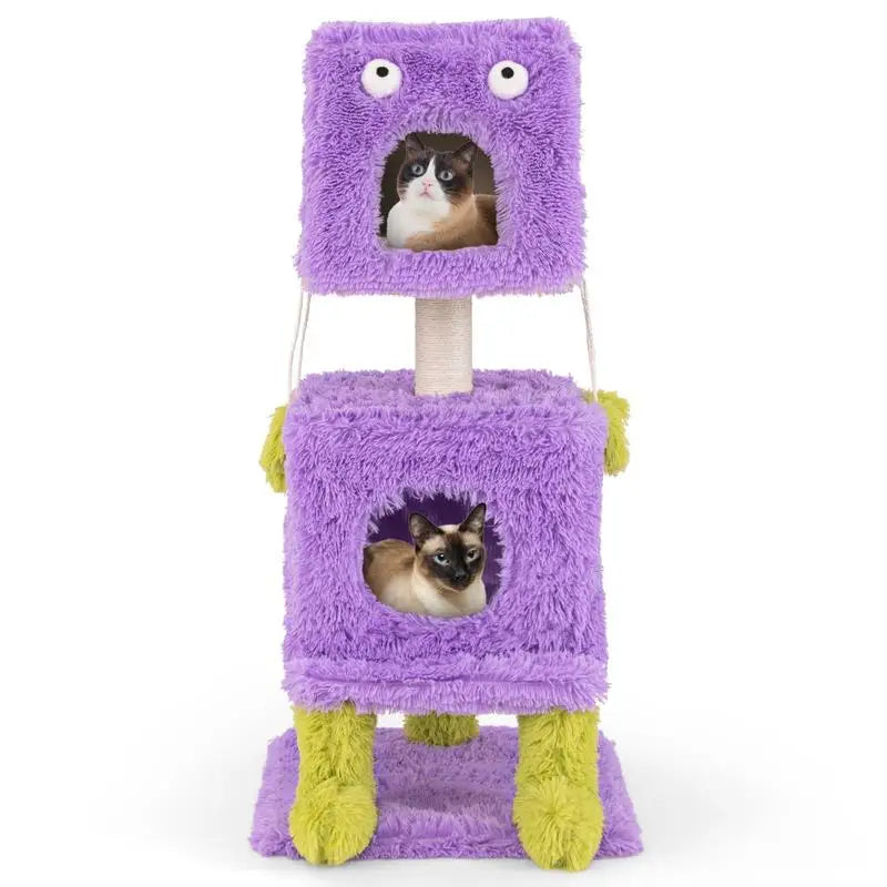 ARBRE À CHAT MONSTRE AVEC 2 NICHES ET JOUETS INTERACTIFS