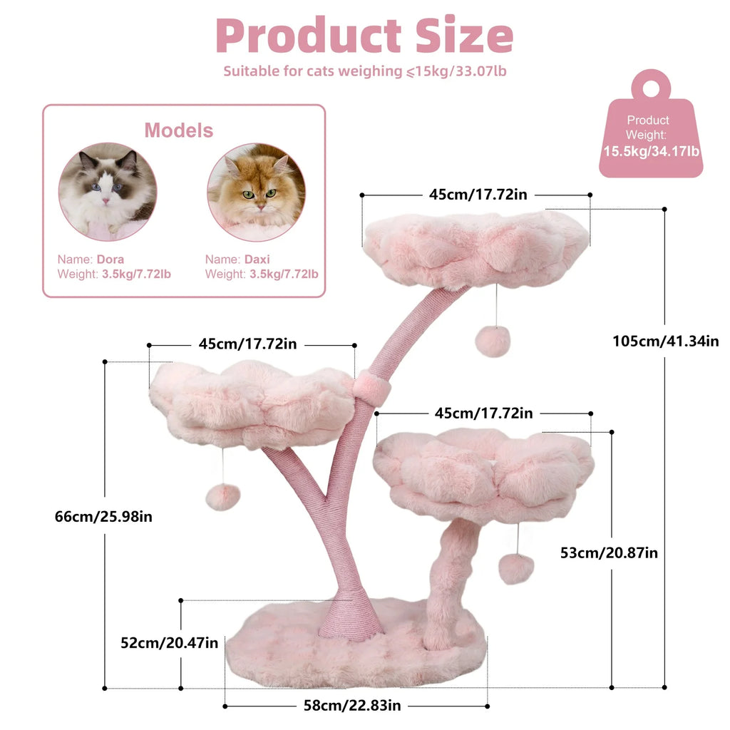 Arbre à Chat Floral avec Maisonnette et Plateformes Rembourrées