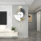 Horloge murale abstrait blanc et anthracite à composition géométrique dorée 60 cm