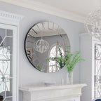 Grand miroir mural rond design moderne argent
