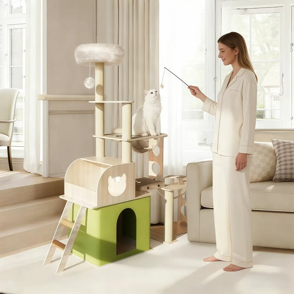 Arbre à chat en bois RoyalZenith – L’arbre à chat premium pour félins actifs
