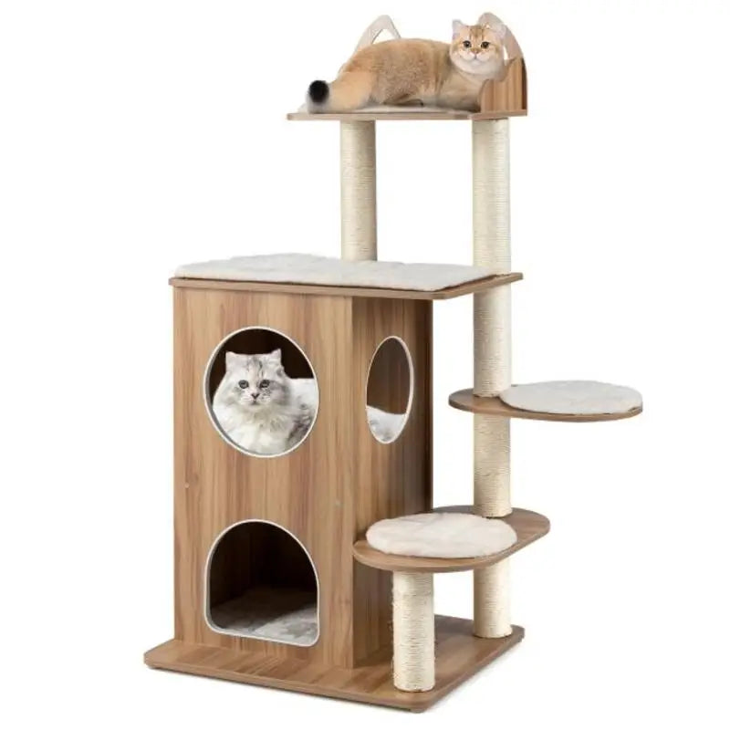 ARBRE À CHAT EN BOIS 2 ÉTAGES AVEC DOUBLE NICHE