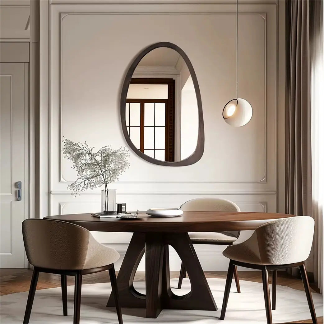 Miroir mural asymétrique en bois d’hévéa