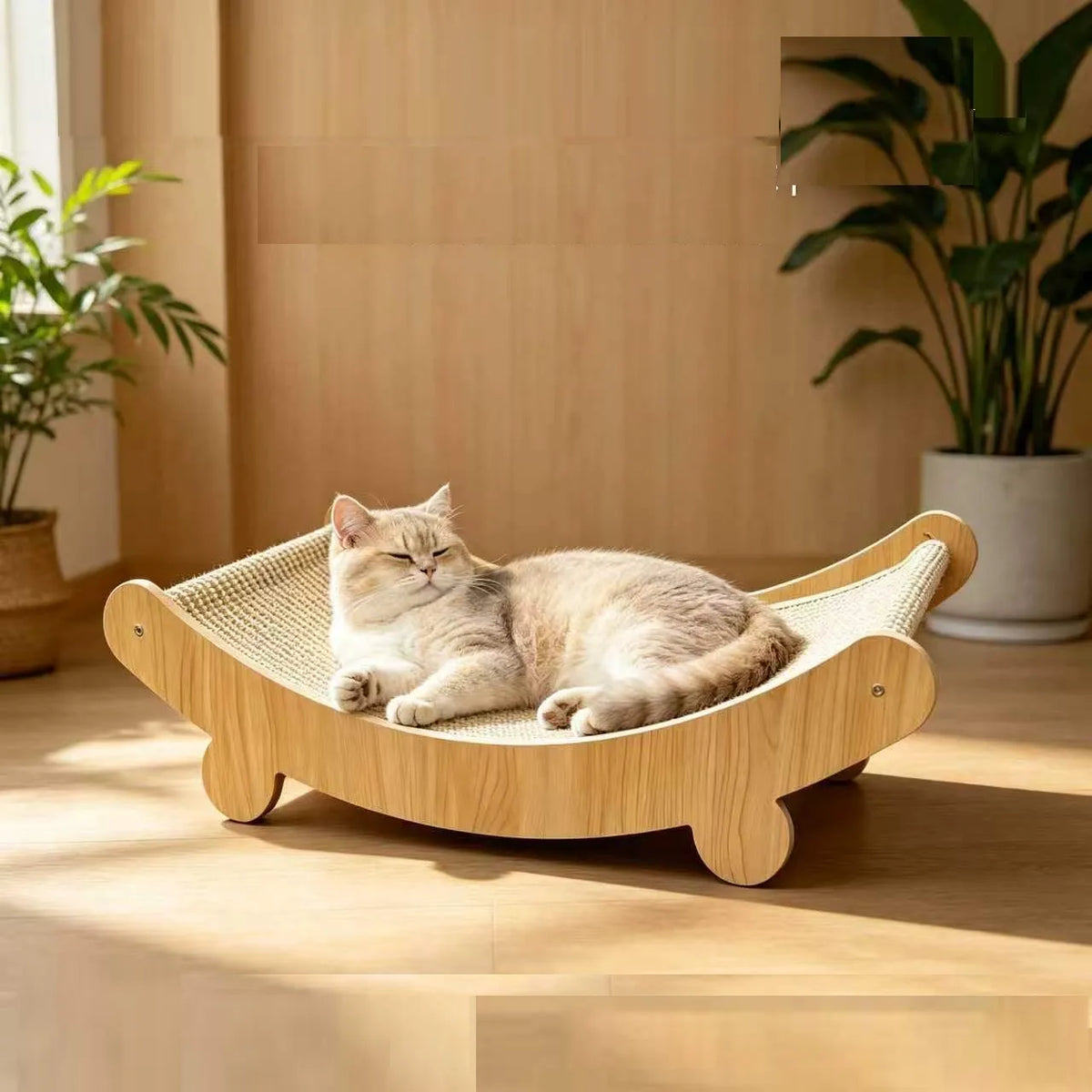 Griffoir en bois pour chat multifonctionnelle avec lit de repos détachable