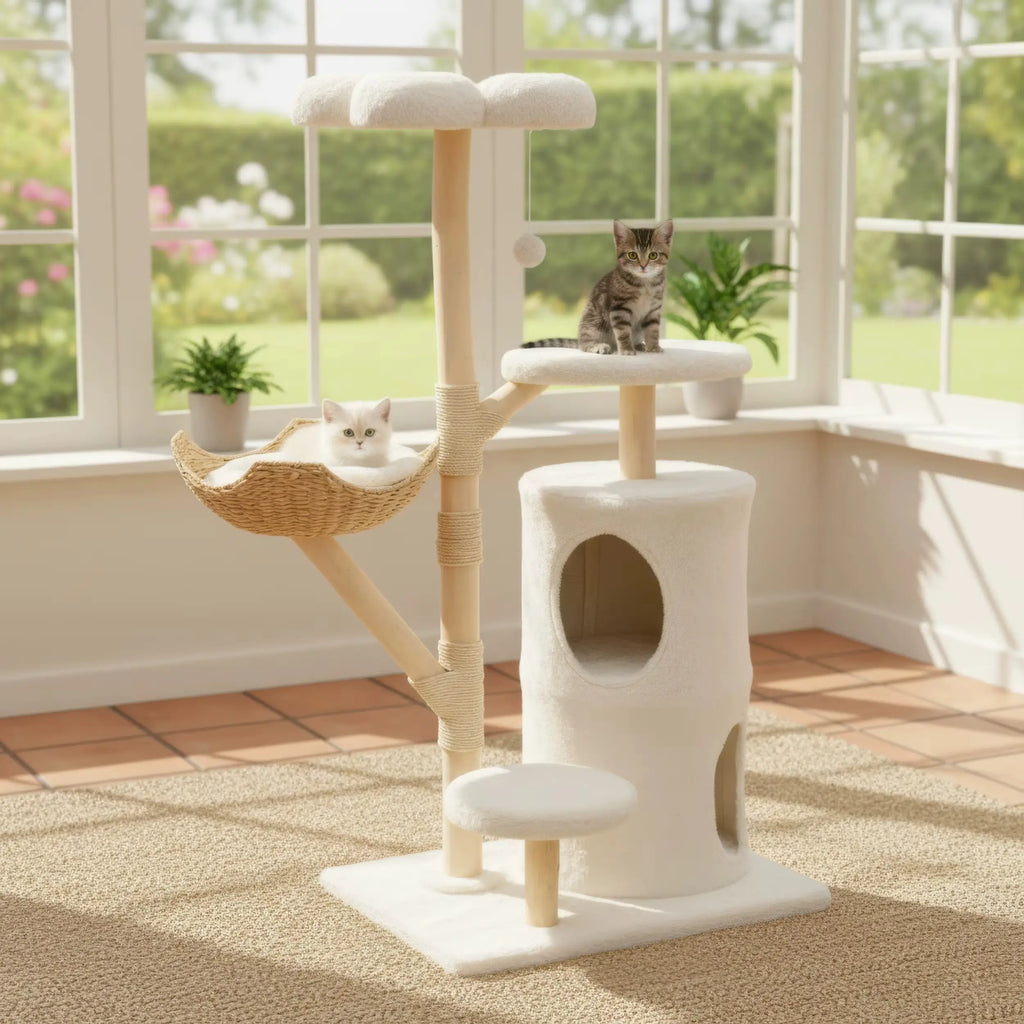 Arbre à chat en bois ZenFélin Nature – Le sanctuaire chic pour votre chat 142 cm