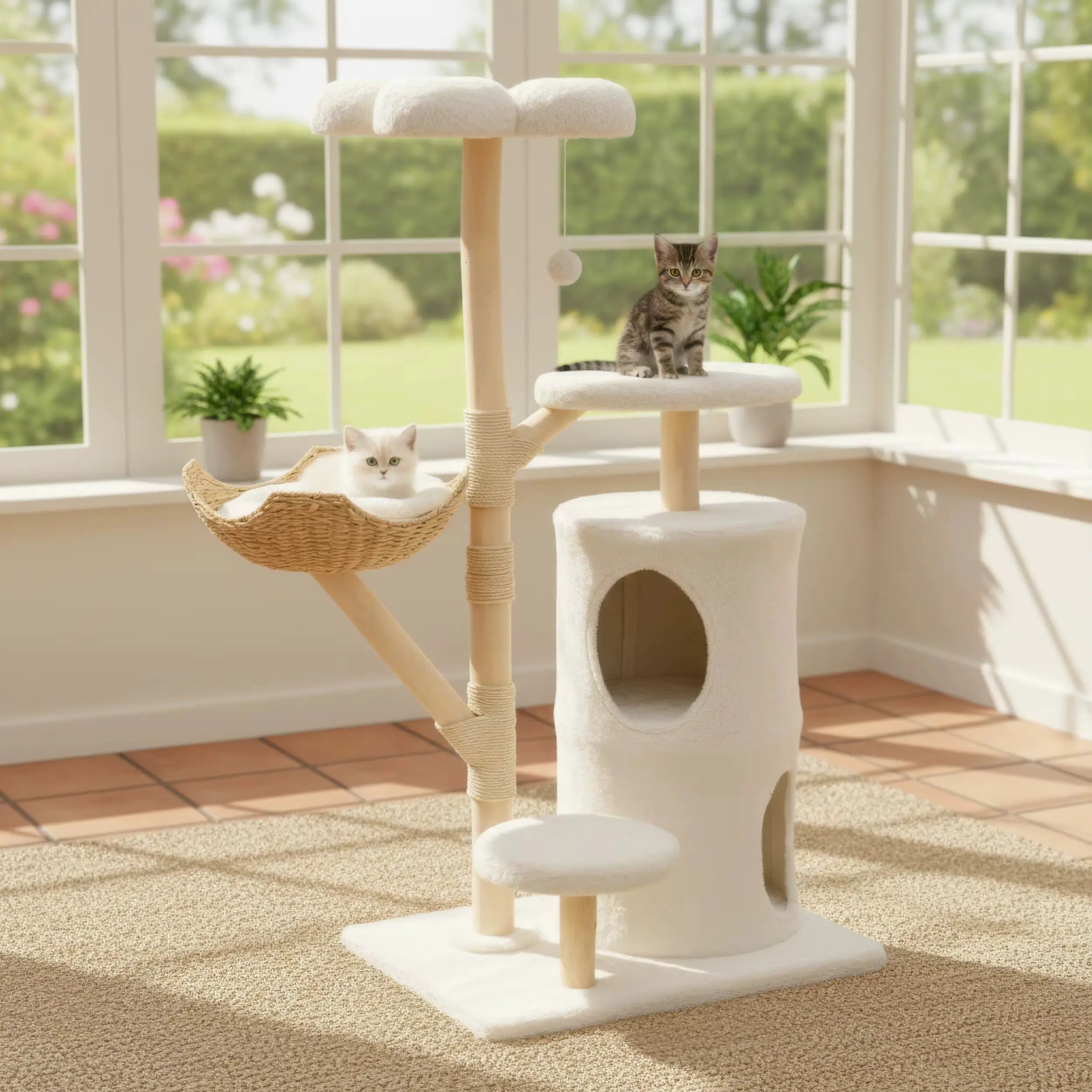Arbre à chat en bois ZenFélin Nature – Le sanctuaire chic pour votre chat 142 cm
