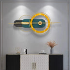 Horloge murale design géométrique jaune et vert style luxe moderne 80 cm
