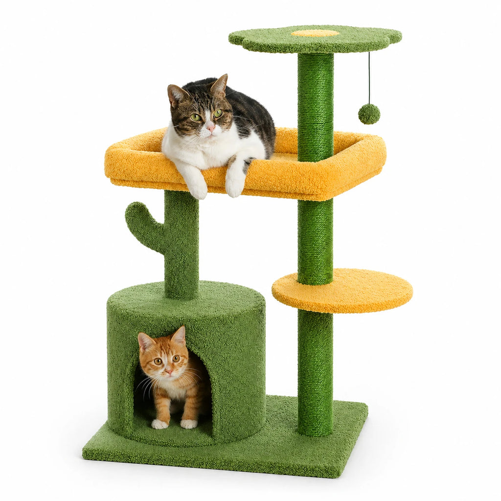 ARBRE À CHAT CACTUS AVEC NICHE ET PERCHOIR FLEUR