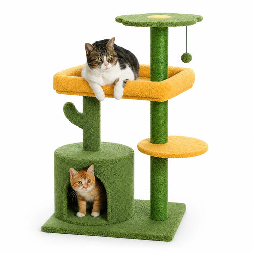 ARBRE À CHAT CACTUS AVEC NICHE ET PERCHOIR FLEUR