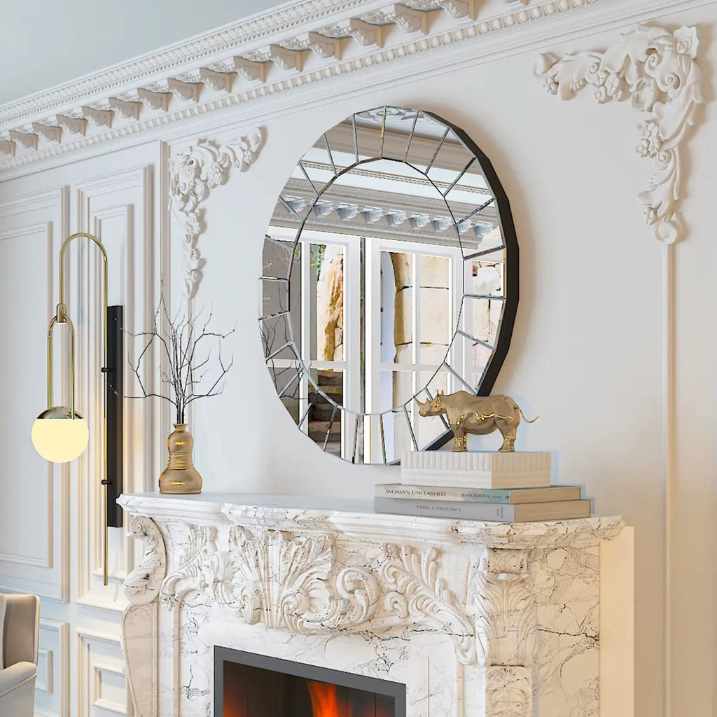 Grand miroir mural rond design moderne argent