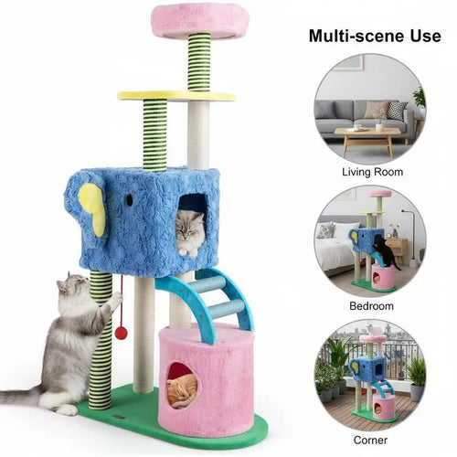 ARBRE À CHAT ÉLÉPHANT AVEC NICHES ET PLATEFORME D'OBSERVATION