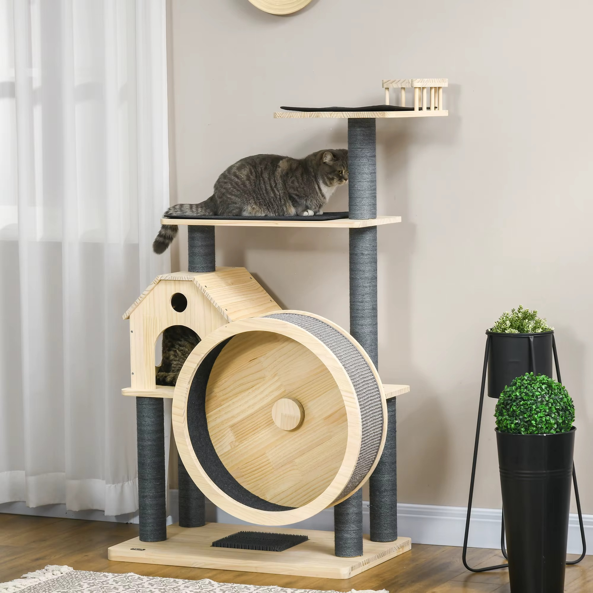 SPINWOOD ELITE – ARBRE À CHAT DESIGN EN BOIS MASSIF NOUVELLE GÉNÉRATION 143 CM