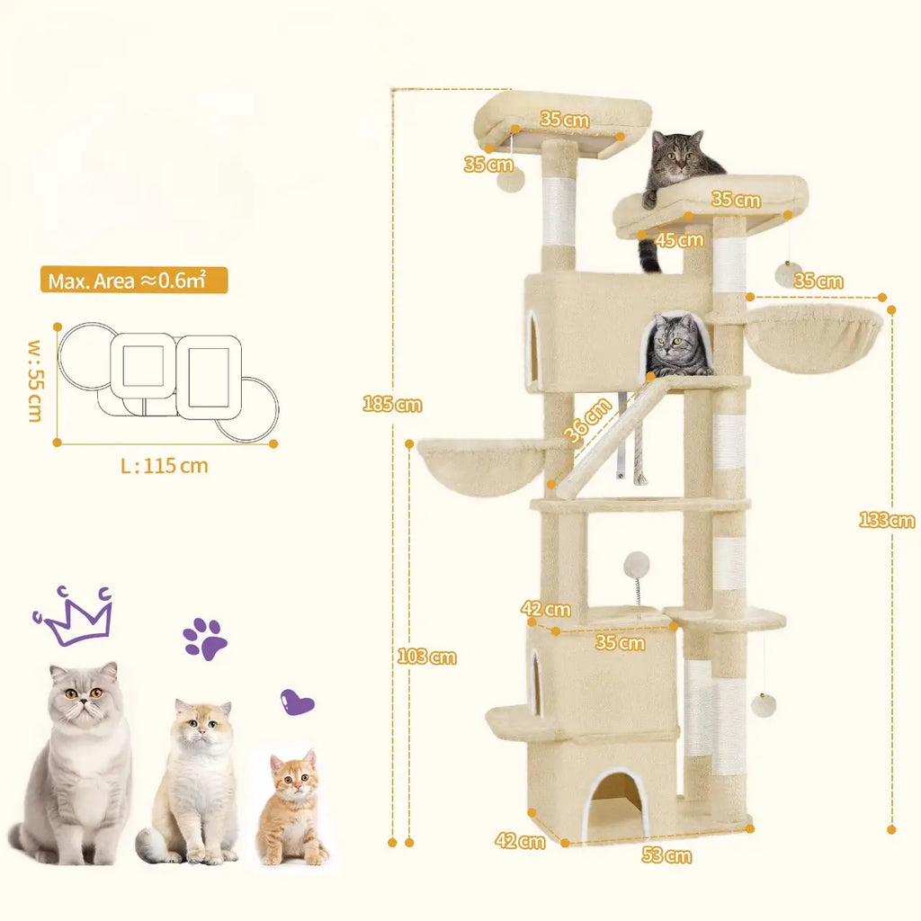 Arbre à chat GrandAscend – Le palace vertical pour chats exigeants et Maine Coon 185 cm