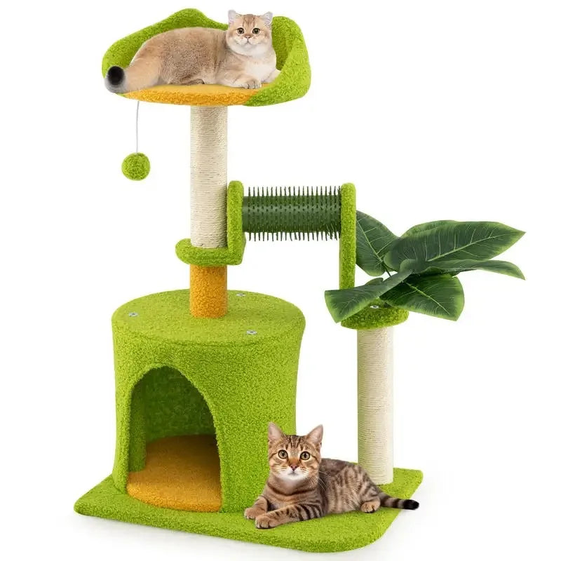 ARBRE À CHAT PALMIER AVEC NICHE ET BROSSE DE TOILETTAGE
