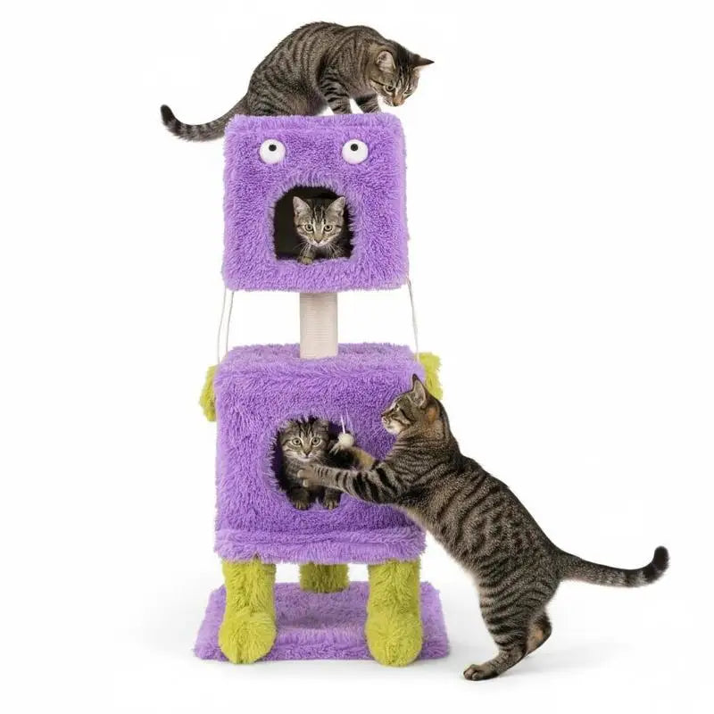 ARBRE À CHAT MONSTRE AVEC 2 NICHES ET JOUETS INTERACTIFS