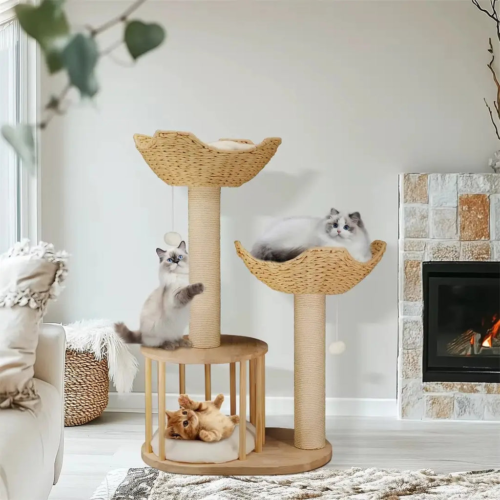Arbre à chat en bois ÉléganceFéline 100 – La tour chic pour chats exigeants 99 cm