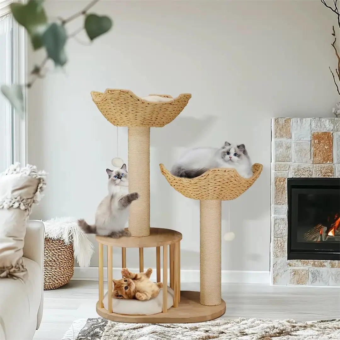 Arbre à chat en bois ÉléganceFéline 100 – La tour chic pour chats exigeants 99 cm