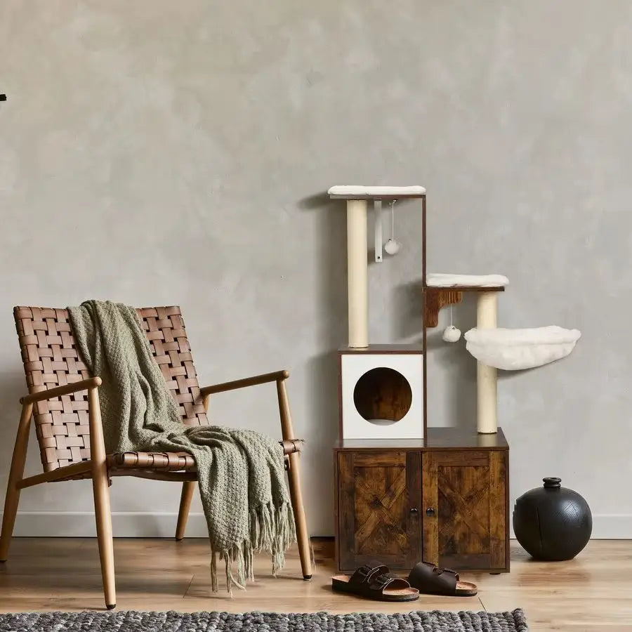 ARBRE À CHAT EN BOIS ROYALVISTA – LA TOUR FÉLINE DESIGN POUR CHAT ÉPANOUI 128 CM