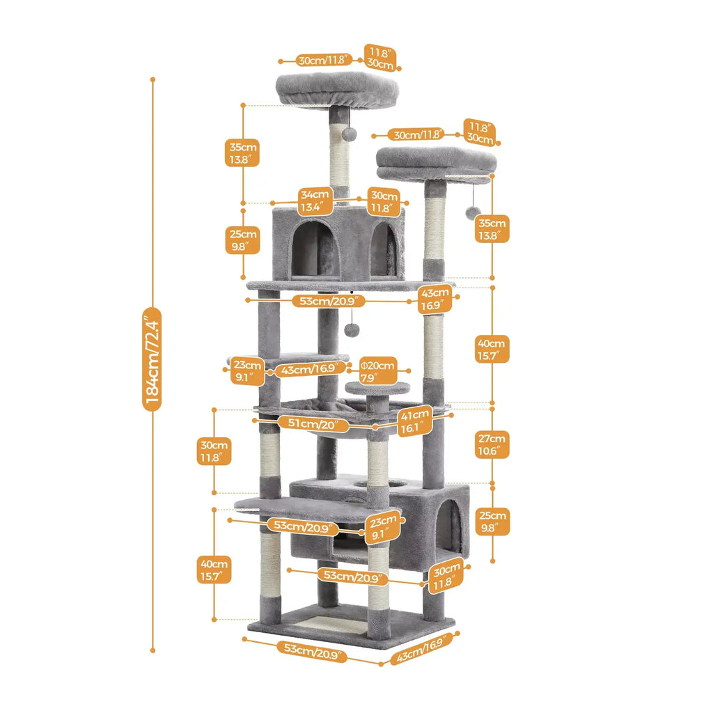 Arbre à chat XXL Imperial Heights – Le palace vertical pour grands chats comme les Maine Coon 184 cm