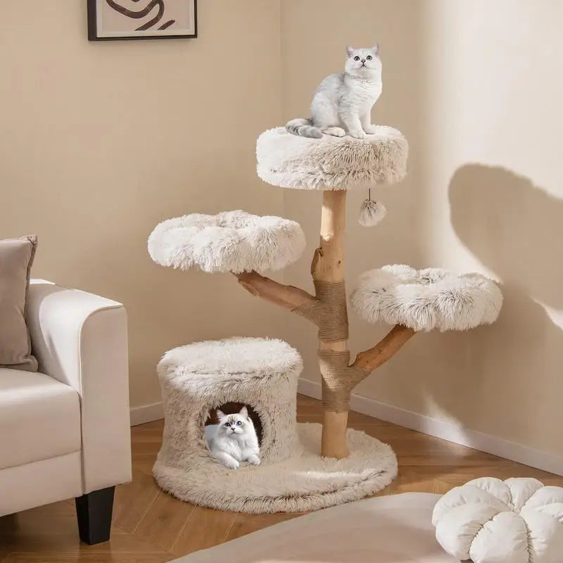 FINI LES ARBRES À CHAT INSTABLES – ARBRE À CHAT EN BOIS NATUREL AVEC TRONC VÉRITABLE