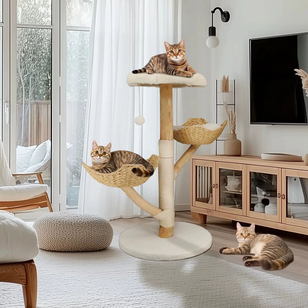 Arbre à Chat en bois Lotus Royale – L’élégance naturelle pour votre félin