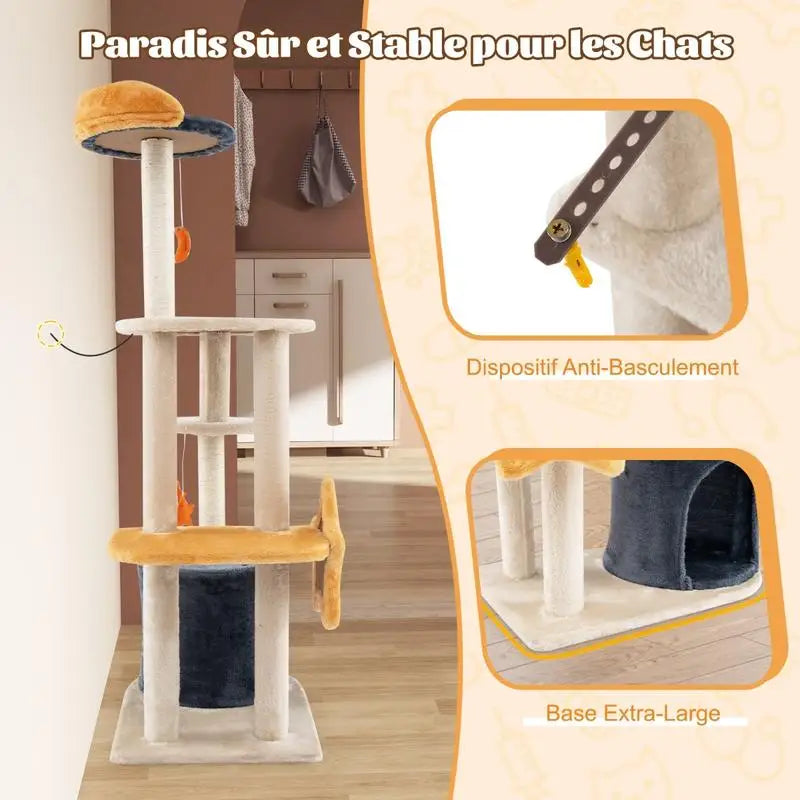 OUBLIEZ LES MEUBLES ESCALADÉS – ARBRE À CHAT 128 CM AVEC NICHE, PERCHOIR ET GRIFFOIRS