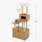 Arbre à chat en bois massif PrestigeLounge – Le meuble félin tout-en-un au design intelligent 173 cm