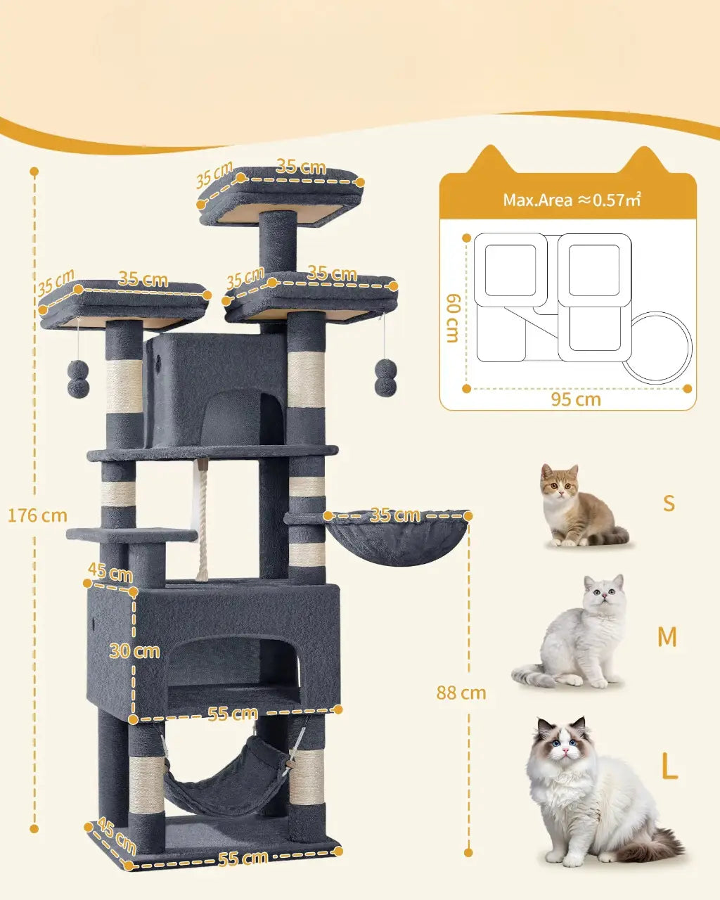 Arbre à chat SkyImperium – Le royaume vertical ultime pour votre chat 176 cm