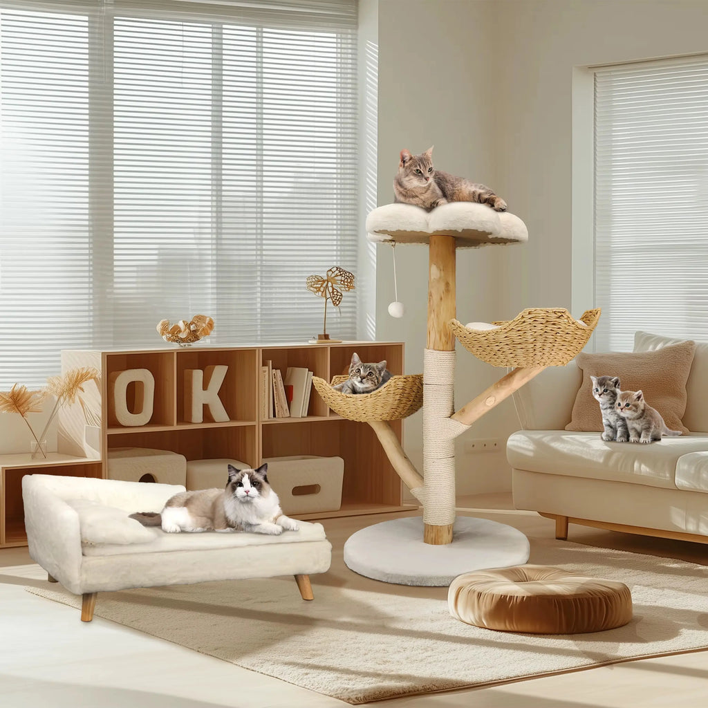 Arbre à Chat en bois Lotus Royale – L’élégance naturelle pour votre félin