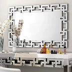 Grand miroir mural décoratif argent à cadre géométrique biseauté
