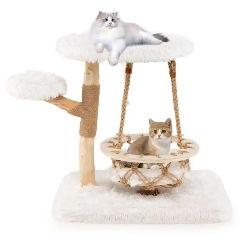 FINI LES ARBRES À CHAT ENCOMBRANTS – ARBRE À CHAT DESIGN AVEC BALANCELLE ET TRONC EN BOIS MASSIF
