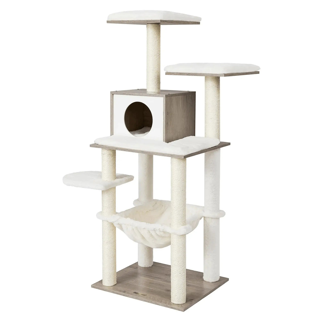 VeloursClimb – L’arbre à chat chic en bois au confort absolu 138 cm