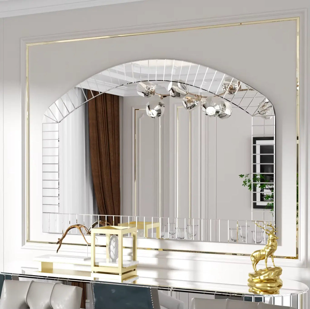Grand miroir mural arqué argent