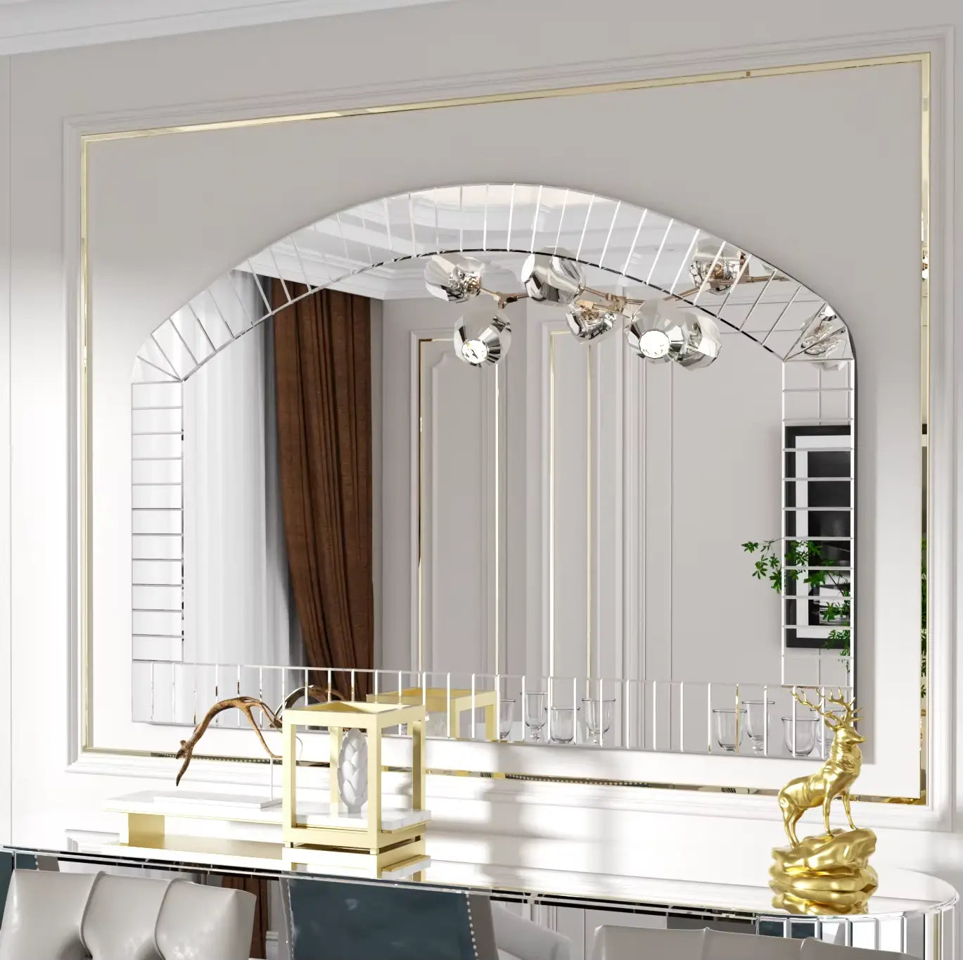Grand miroir mural arqué argent