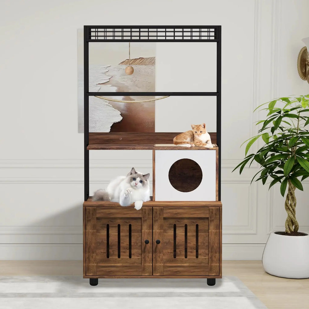 ARBRE À CHAT EN BOIS PRESTIGEHIDE 150 – LE MEUBLE FÉLIN 2-EN-1 CHIC ET INTELLIGENT 152 CM