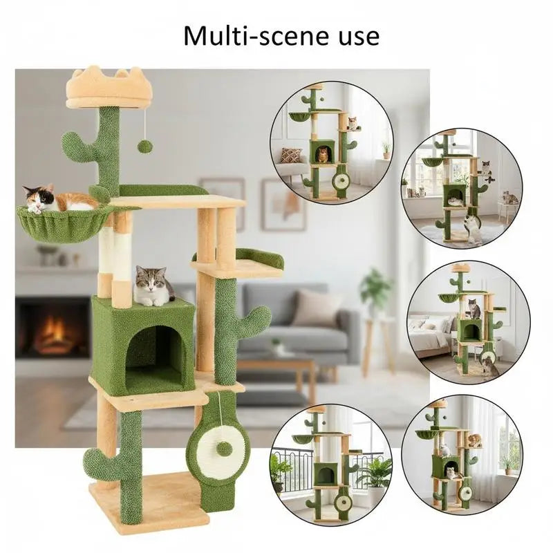 ARBRE À CHAT CACTUS 160 CM AVEC HAMAC ET NICHES