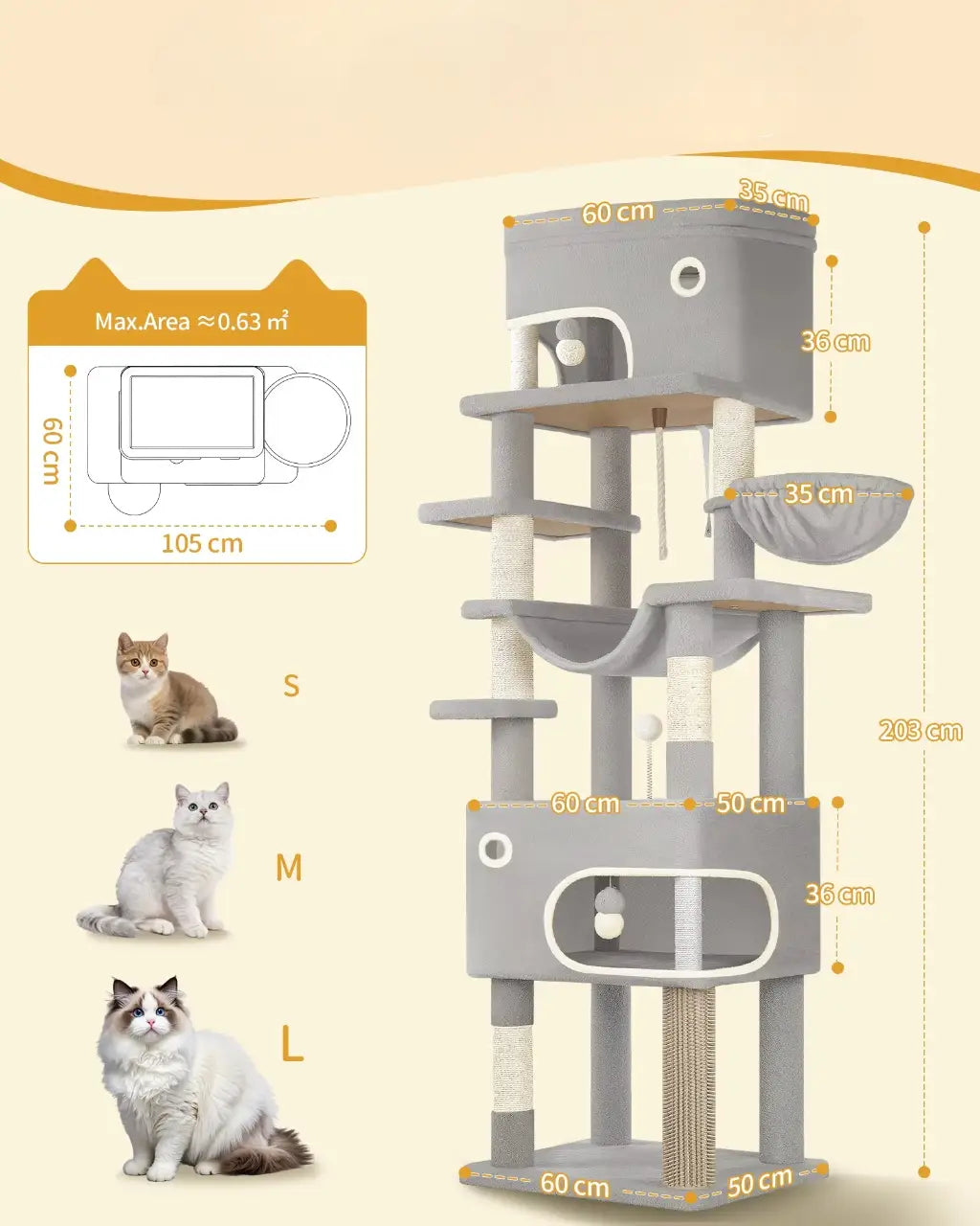 Arbre à chat TitanRoyal – La tour féline pour chats aventuriers 203 cm