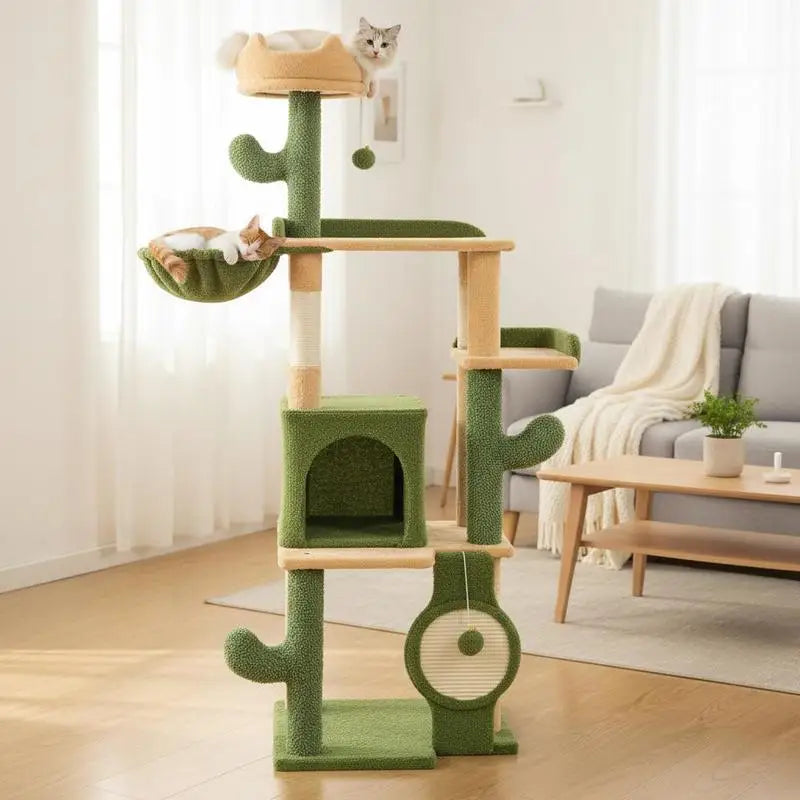 ARBRE À CHAT CACTUS 160 CM AVEC HAMAC ET NICHES