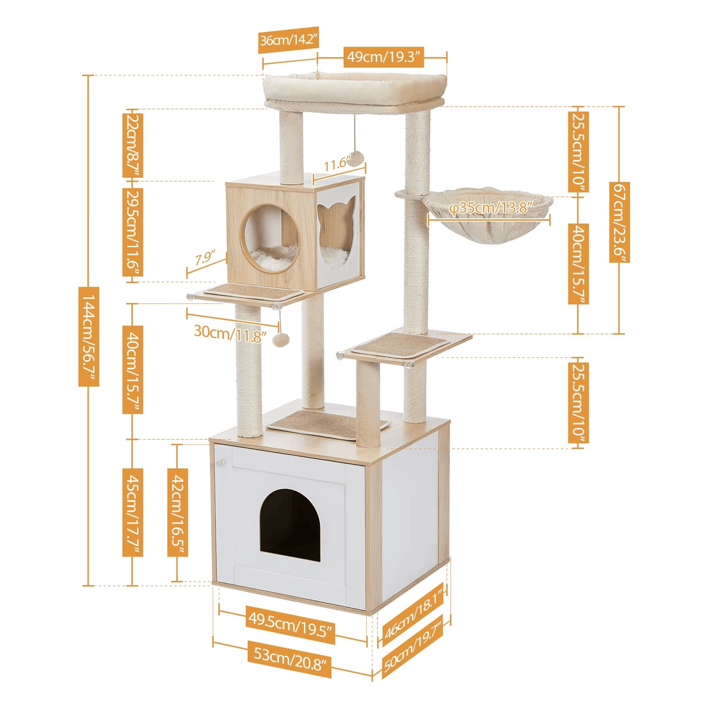 Arbre à chat  LitterLux Tower – La tour élégante qui cache la litière de votre chat 144cm