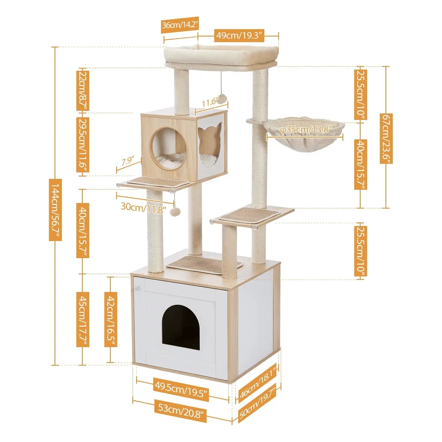 Arbre à chat  LitterLux Tower – La tour élégante qui cache la litière de votre chat 144cm
